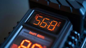 A closeup of the digital display showing a low battery warning and prompting the user to replace the batteries photo