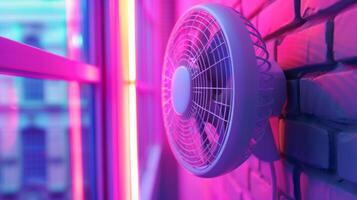 A side view of the fan showing its compact size and curved shape that fits perfectly in a window frame photo