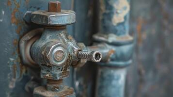 A closeup of a radiator valve with a small key inserted to control the flow of hot water and adjust the temperature photo