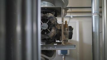 A clear view of the pump mechanism inside an evaporative cooler responsible for circulating water through the system photo