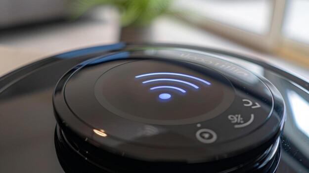 A closeup of the thermostats WiFi indicator showing a successful connection to the internet for remote control access photo