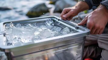 The ice chest has a convenient builtin drain spout making it easy to drain excess water when needed. This feature also ensures that your food and drinks stay dry photo