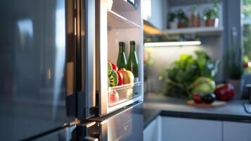 The fridge emits a gentle hum when in use indicating its low energy consumption photo