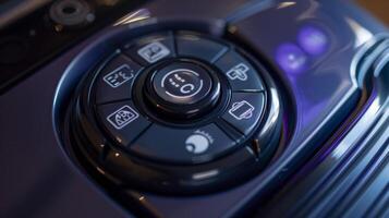 The power button is prominently displayed on the vacuum cleaners control panel with easytoread icons for different suction levels photo