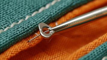 A zoomedin shot of the needle threader a helpful feature for threading the needle with ease photo