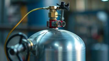 The pressure tank a cylindrical metal container where the compressed air is stored and ready for use photo