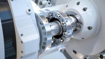 A closeup of the yaw drive mechanism which allows the turbine to rotate and face the wind for optimal energy production photo
