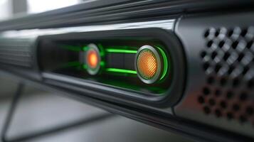An upclose look at the energysaving mode on the heater highlighted by a green light and low power usage photo