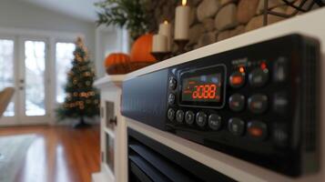 View of the control panel on the front of the heater featuring easytouse buttons and a bright display screen photo