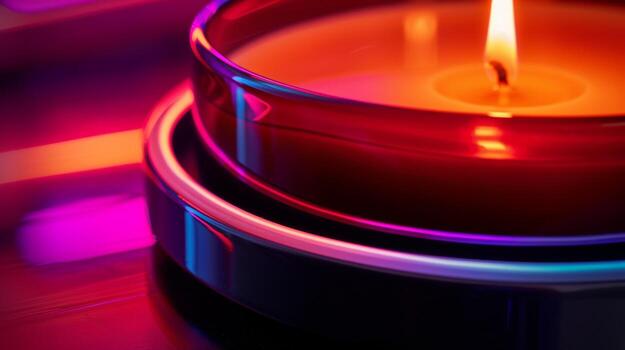 The warm and inviting glow of a candle flame reflecting off the polished surface of a sleek black candle warmer adding a touch of sophistication to any space photo