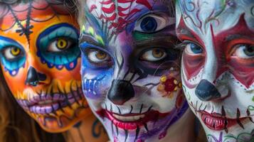 A collection of colorful and creative face paint kits perfect for transforming into ghoulish creatures or whimsical characters for Halloween parties and events photo