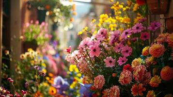 el aire es lleno con el dulce olor de floreciente flores como muchos ciudades y pueblos Decorar su calles con hermosa floral muestra para carnaval foto