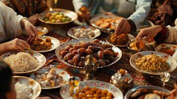 bochas de fechas un simbólico Fruta asociado con eid aladha son pags alrededor el mesa recordando todos de el santo significado de el fiesta foto