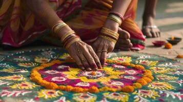 A sense of renewal and hope fills the air during Diwali as families clean their homes and decorate them with colorful rangoli designs photo