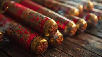 Firecrackers The loud sound of firecrackers can be heard throughout Chinese New Year celebrations believed to scare away bad luck and usher in a prosperous new year photo