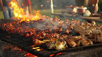 Traditional foods or meals may be prepared and shared such as grilling or barbecuing photo