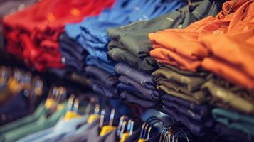 Rows of neatly folded uniforms and dress code approved clothing ready for the first day of school photo
