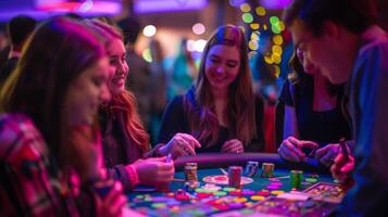 A variety of resolutionsthemed games from charades to trivia are set out on the table providing entertainment and laughter for all throughout the night photo