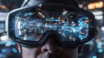 A view through the glasses lenses showcasing the AR features that enhance the users vision making objects and obstacles easier to identify photo