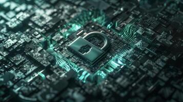 A closeup of a digital lock and key symbol representing the strong security measures implemented in the blockchainsecured patient health records system photo