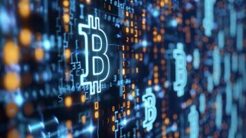 A series of codes and numbers displayed on a digital screen representing the encrypted data stored within the blockchain photo