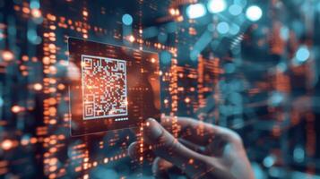 An image of a person holding a physical card with a QR code that can be scanned to access the consent management blockchain demonstrating the integration of different technologie photo