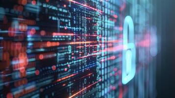 An extreme closeup of a digital lock on a computer screen representing the secure encrypted storage of health data on the blockchain. This ensures that only the patient an photo