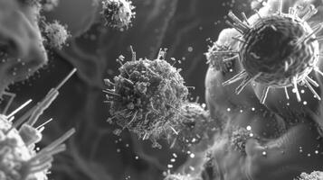 An electron microscope image of a nanoparticle loaded with medication designed to trate deep into the body and deliver drugs directly to diseased cells photo