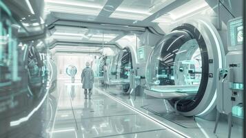 A futuristiclooking lab filled with advanced technology and AI systems dedicated to matching participants to clinical trials in the most efficient and accurate way possible photo