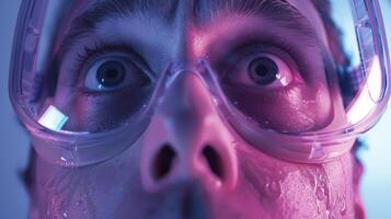 A closeup of a patients face as they experience an intense fear or phobia in a safe and controlled environment through the use of augmented reality therapy photo