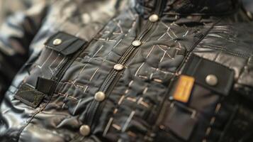 Dark grey adhesive patches with small sensors attached to them collecting data from the wearers chest photo