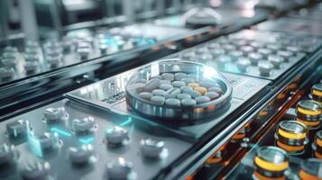 A magnified view of a blockchainpowered smart sensor attached to a medication package showcasing how this technology can monitor storage conditions and prevent spoilage photo