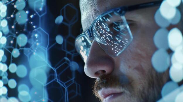 A scientist using machine learning technology to analyze genomic data developing predictive models for future health risks and disease managemen photo