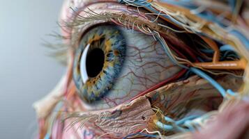 A closeup of an AR display of a human eye showing the different layers and structures of the anatomy for educational purposes photo