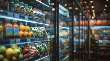 An upclose view of a smart fridge display showing an AIgenerated list of recommended food items for restocking based on an individuals dietary needs and preferences photo