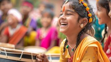 The sound of joyful laughter echoes across a school playground as students participate in a cultural game learning and appreciating each others traditions photo