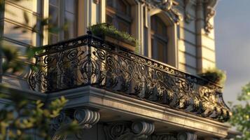 Ornate scrollwork and delicate detailing adorn the balconies and railings giving off a sense of timeless elegance photo