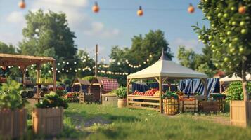 The city park transforms into a lively farmers market on the weekend. Local farmers proudly display their harvest from vibrant arrays of fruits and vegetables to jars of homemad photo