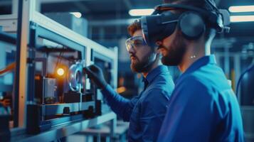 A team of engineers performing thorough testing and calibration on newly integrated 5G technology in an assembly line setting ensuring flawless connectivity for IoT devices photo