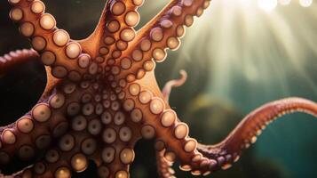 A playful octopus hidden in the shadows tentacles reaching out photo