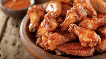 Mouthwatering buffalo wings smothered in a tonguetingling hot sauce perfect for those who like it hot and y photo