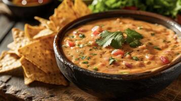 Fiery red and orange hues mingle together in this flamekissed queso dip bubbling with intense flavor and hinting at a touch of heat photo