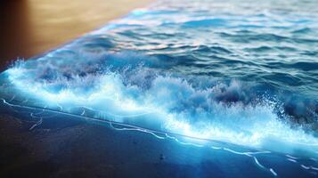 A holographic display of a beach with sensors monitoring water quality and displaying the results in realtime photo