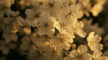 The closeup reveals a plethora of delicate white blossoms covering a cherry tree. The petals are slightly ruffled creating a soft and whimsical look. In the center of eac photo