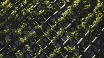 The intricate pattern of twisted g vines climbing up a trellis each one bursting with tiny green gs photo