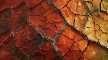 A closeup of a multicolored pepper with shades of red orange and yellow blending together in a mosaiclike pattern. The skin is slightly wrinkled giving it a rustic and organi photo