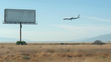 As planes take off and land in the distance a lone empty billboard stands tall a blank invitation to promote the next big thing photo