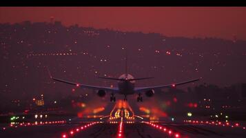 The city lights le in the distance as planes take off against the backdrop of the runway lights creating a surreal and breathtaking view photo