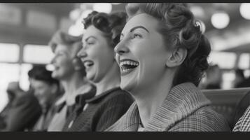 A group of family members laughing and chatting animatedly as they wait for their beloved aunt to arrive at the airport after years of living overseas photo