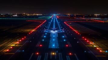 The illuminated runway lights designed and installed by Urbane guide planes to a safe landing showcasing the companys precision and expertise in airport technology photo